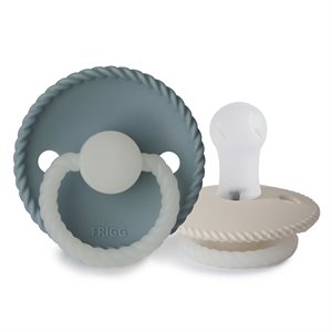 FRIGG Rope - Round Silicone 2-Pack Pacifiers - Stone Blue Night/Cream Night - Size 1